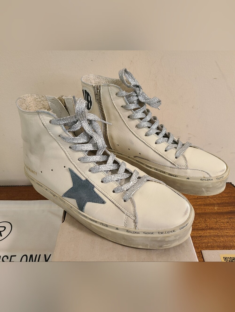 Golden Goose White Hi Francy Sneakers with Gray Star Size 38